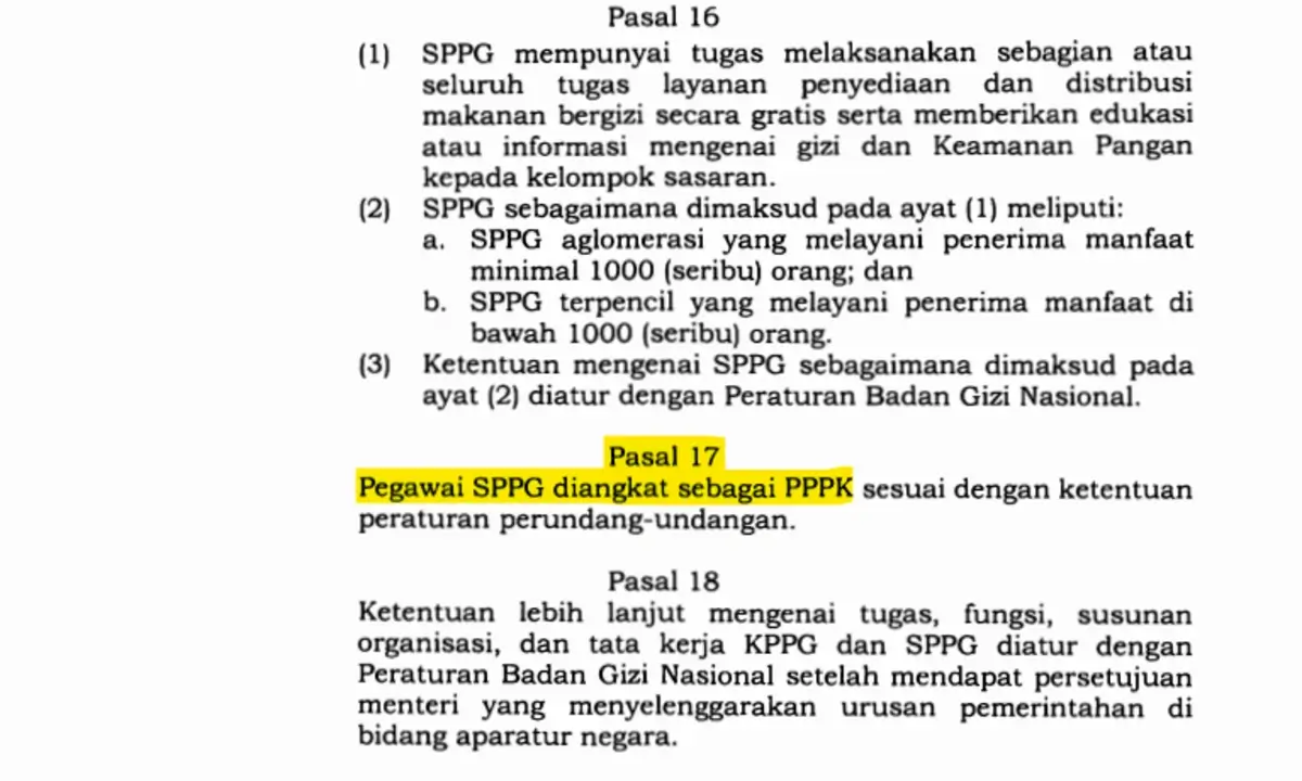 Pegawai SPPG Berpeluang Diangkat Jadi PPPK